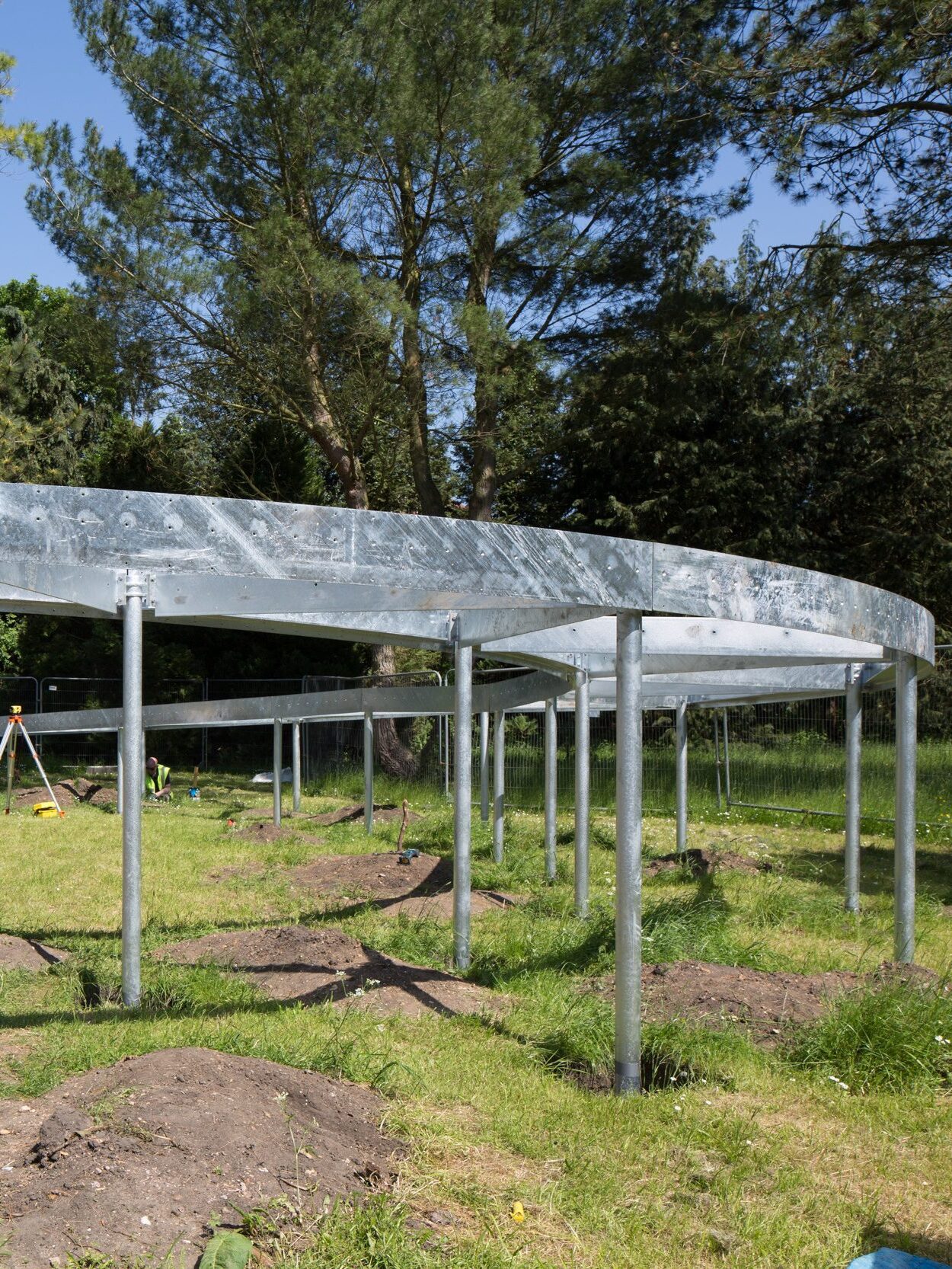 Galvanised steel frame of Cambridge University Botanic Garden Rising Path by architects CDC Studio