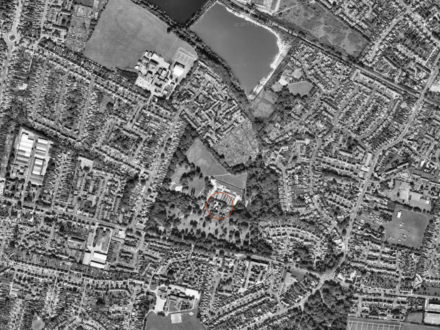Photograph of Cherry Hinton area with new site in red