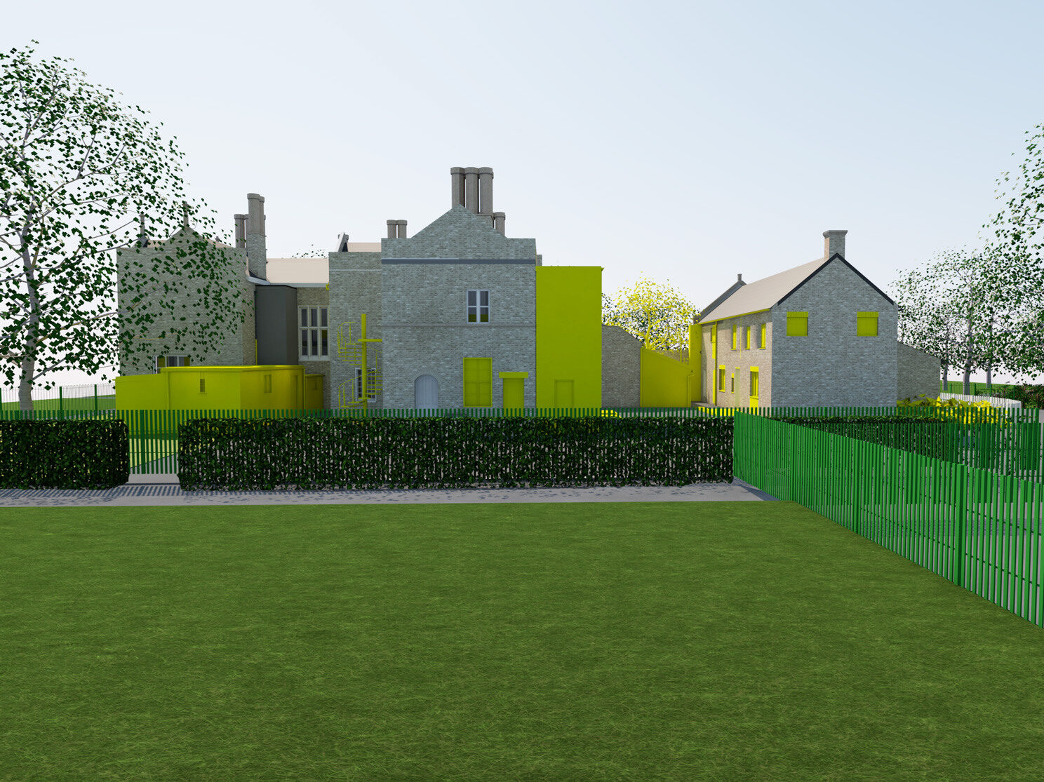 North elevation displaying areas to be demolished