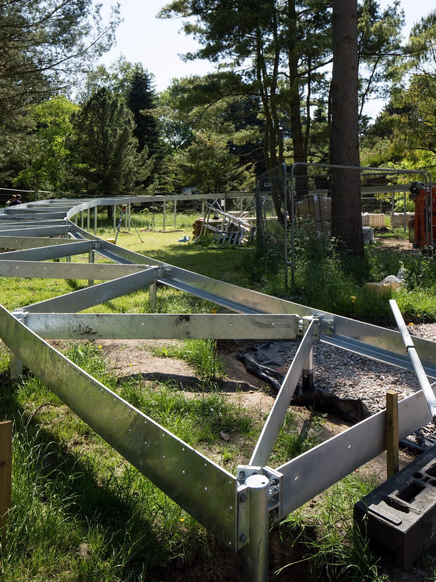 Low end of galvanised steel frame of  Cambridge University Botanic Garden Rising Path by architects CDC Studio