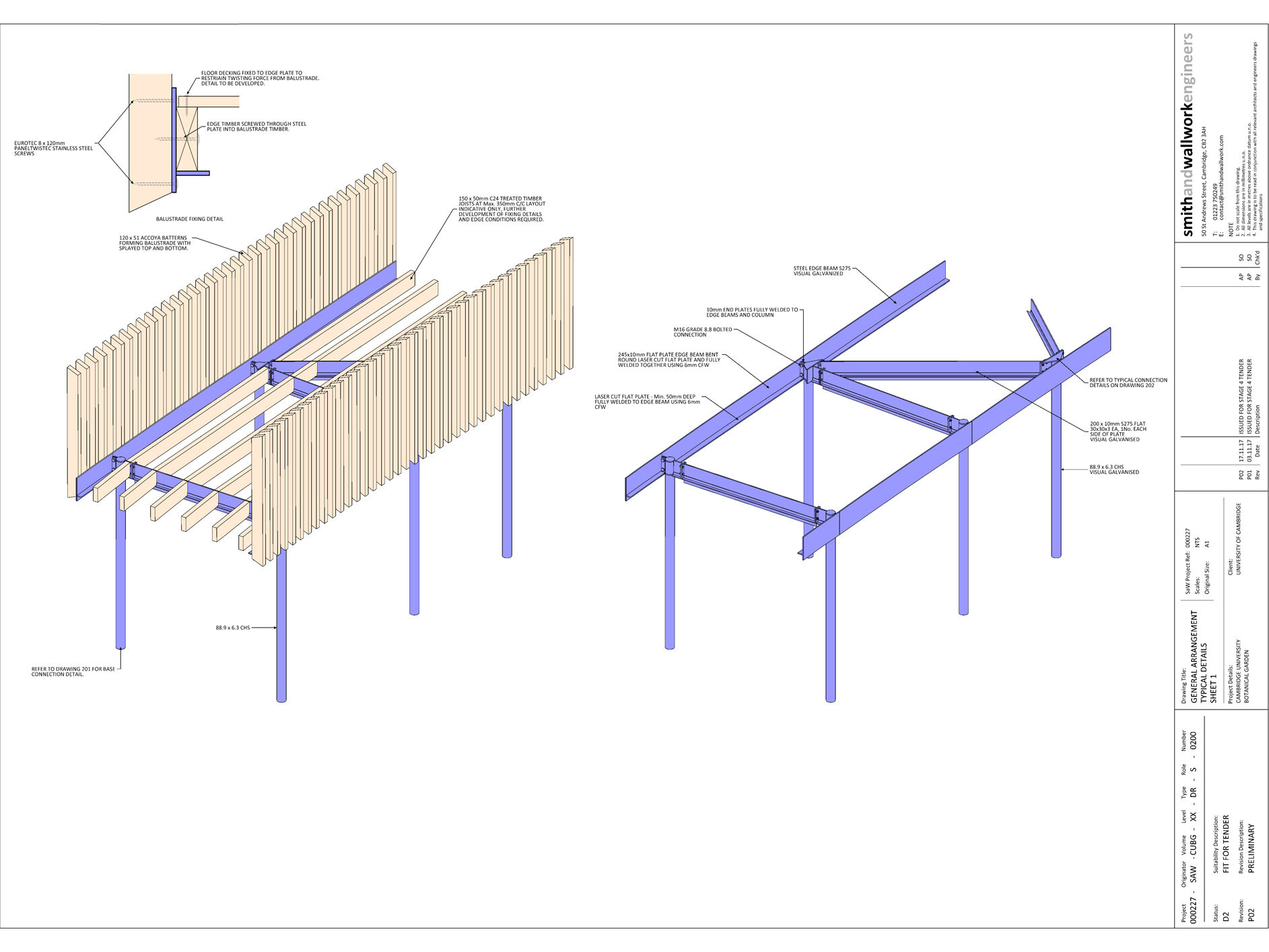 Detail of Rising Path floor section with galvanised steelwork in Blue Cambridge University Botanic Garden Rising Path by architects CDC Studio