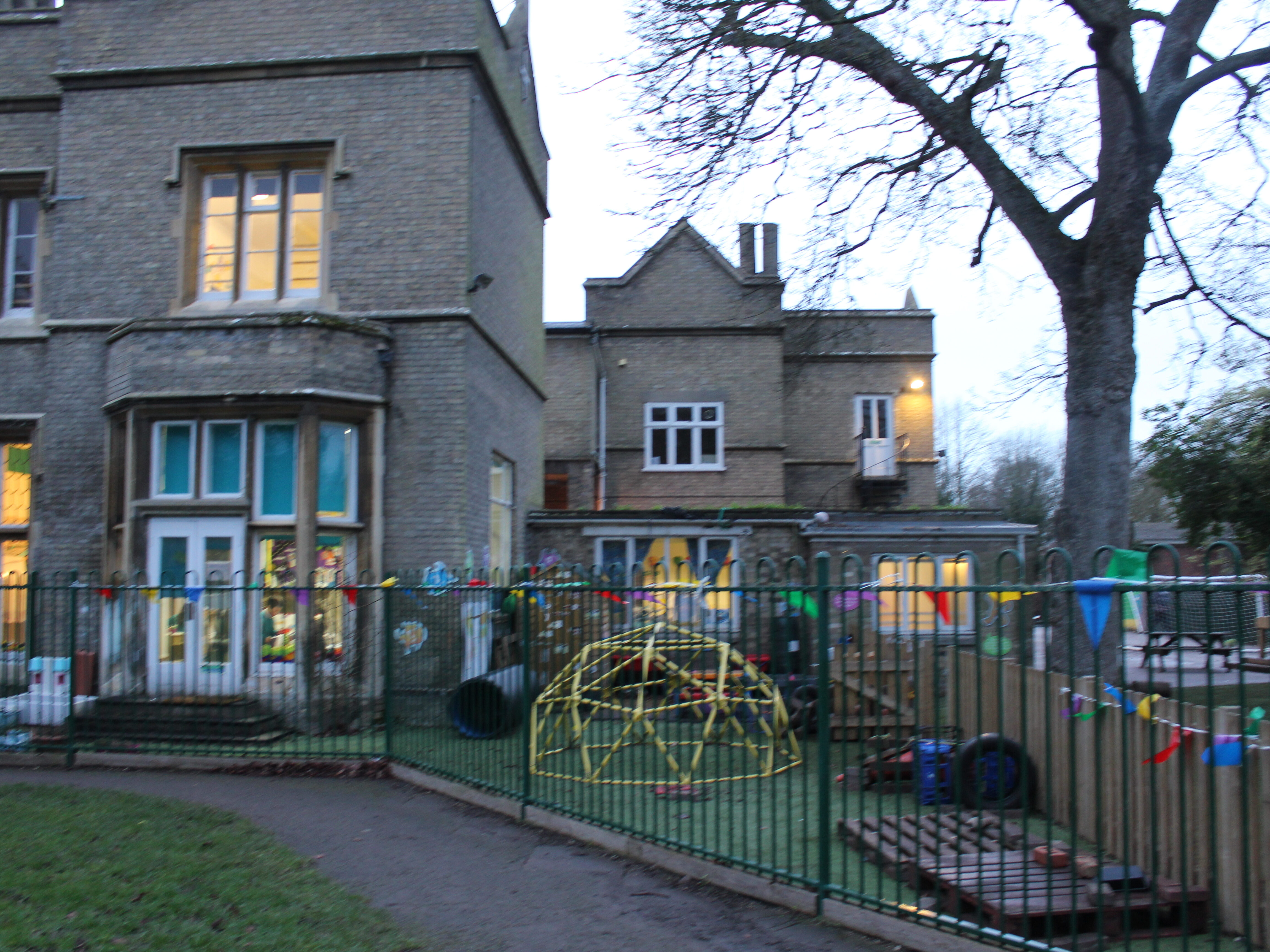 Exterior view of Cherry Hinton Hall with playpark